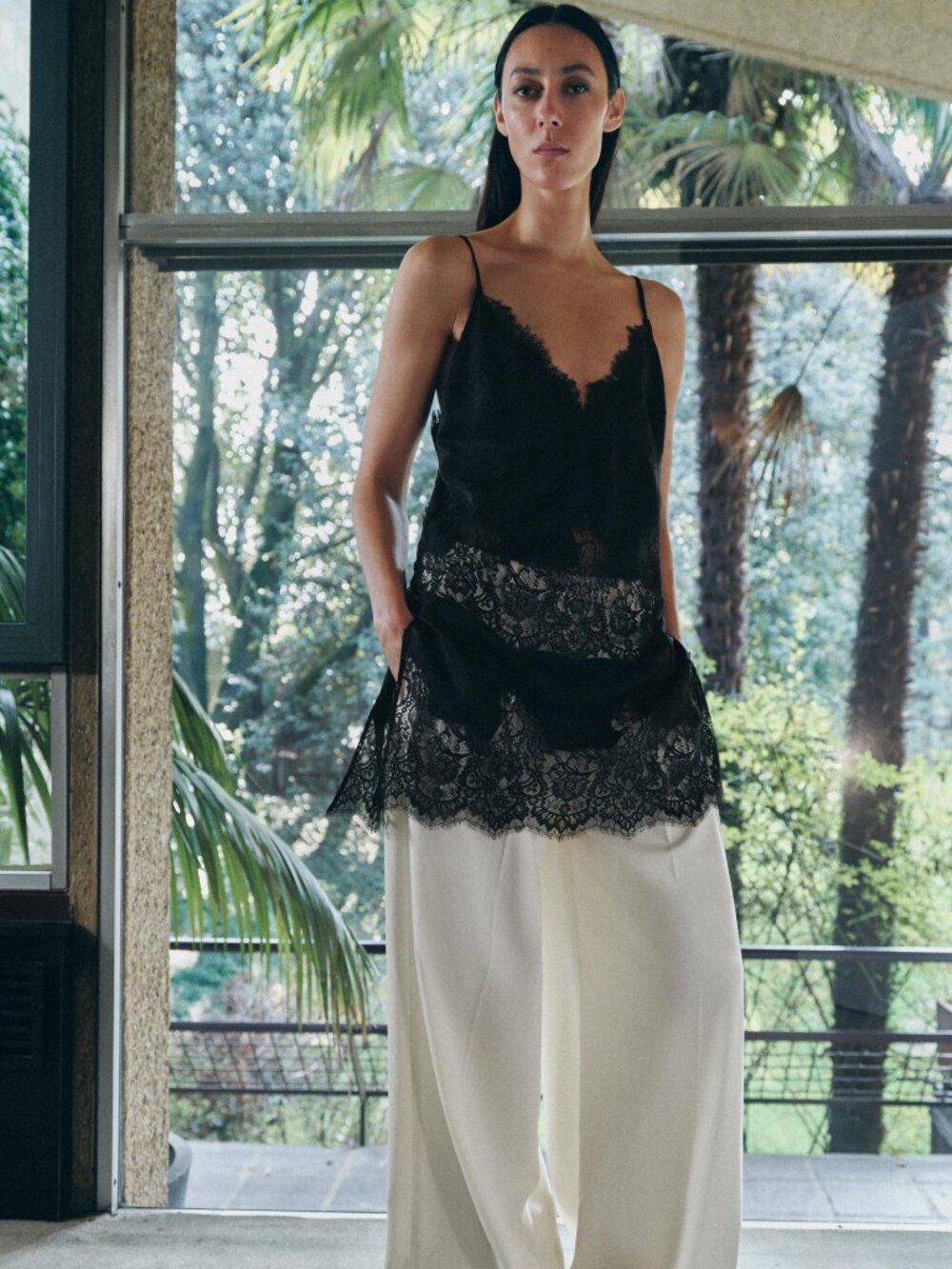 Zara Woman Collection Long Lace and Satin Floral Jacquard Top Medium NWT